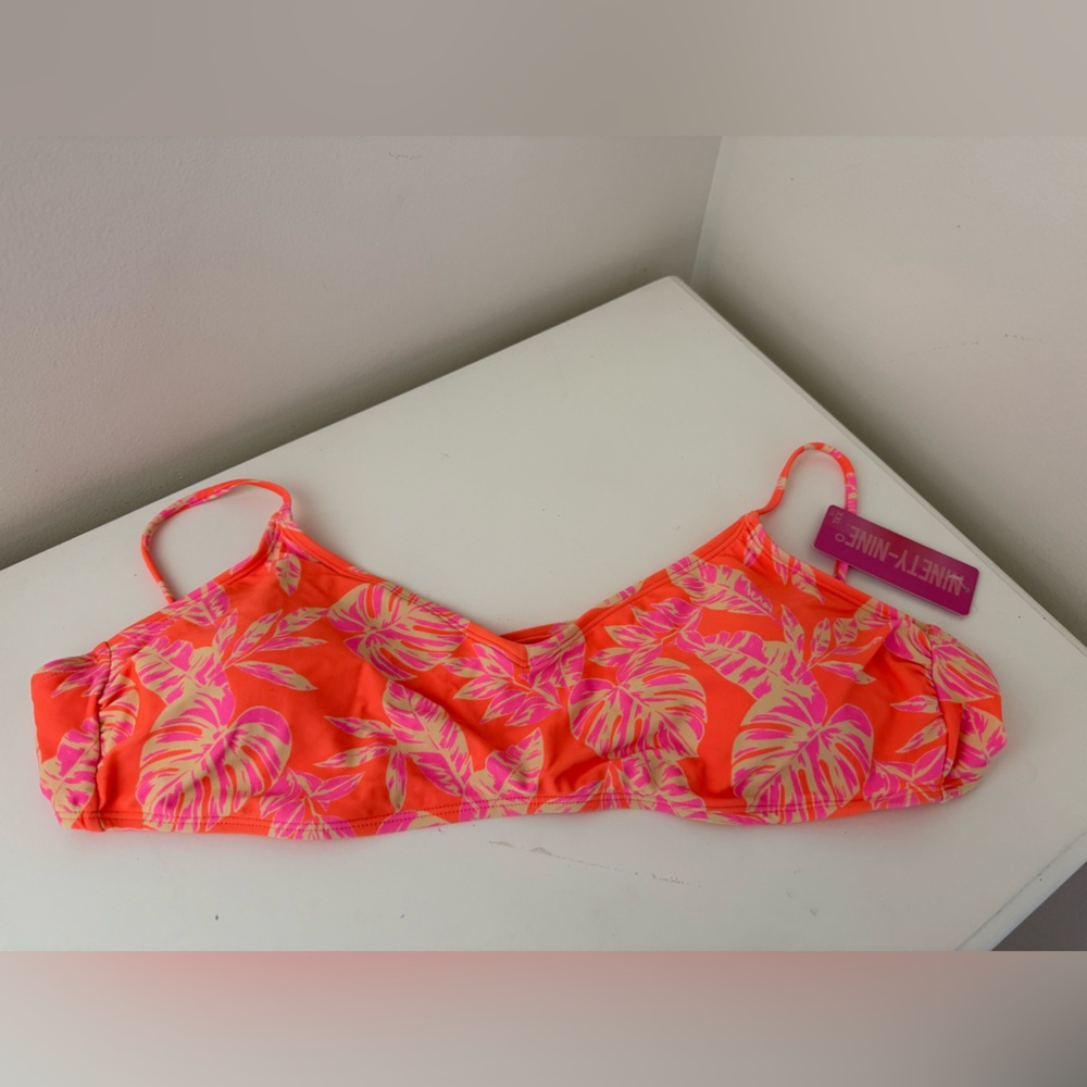 Vibrant Orange and Pink Monstera Bikini Top